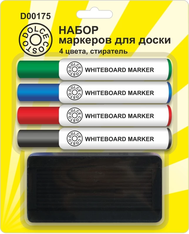 Набор маркеров для доски DOLCE COSTO 4 цвета, стиратель в комплекте, блистер купить в Новосибирске