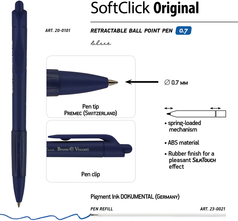 Виды шариковых. Ручка шариковая автоматическая Bruno Visconti SOFTCLICK 0.7. Ручка шариковая автоматическая синяя Bruno Visconti 
